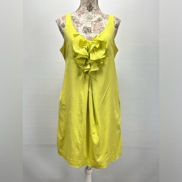 ESLEY Bright yellow ruffle front tank mini dress size M - Picture 2 of 12
